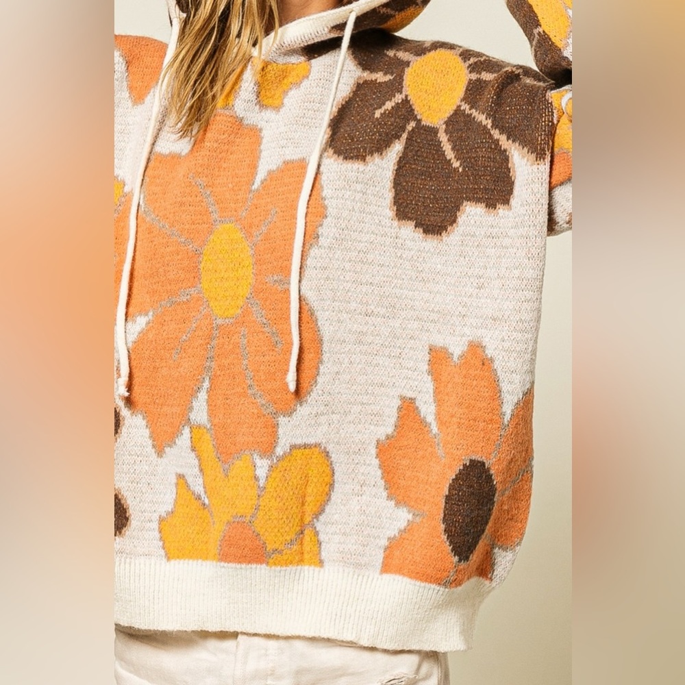 Bibi Flower Pattern Drawstring Hooded Sweater - image 7